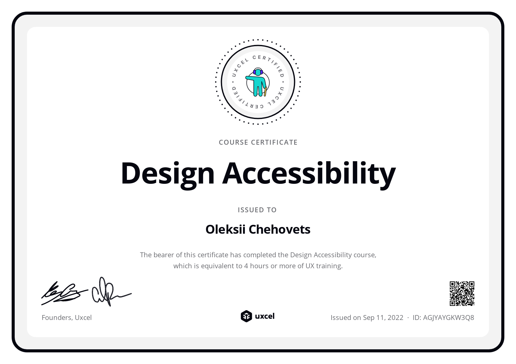 Oleksii Chehovets's certificate